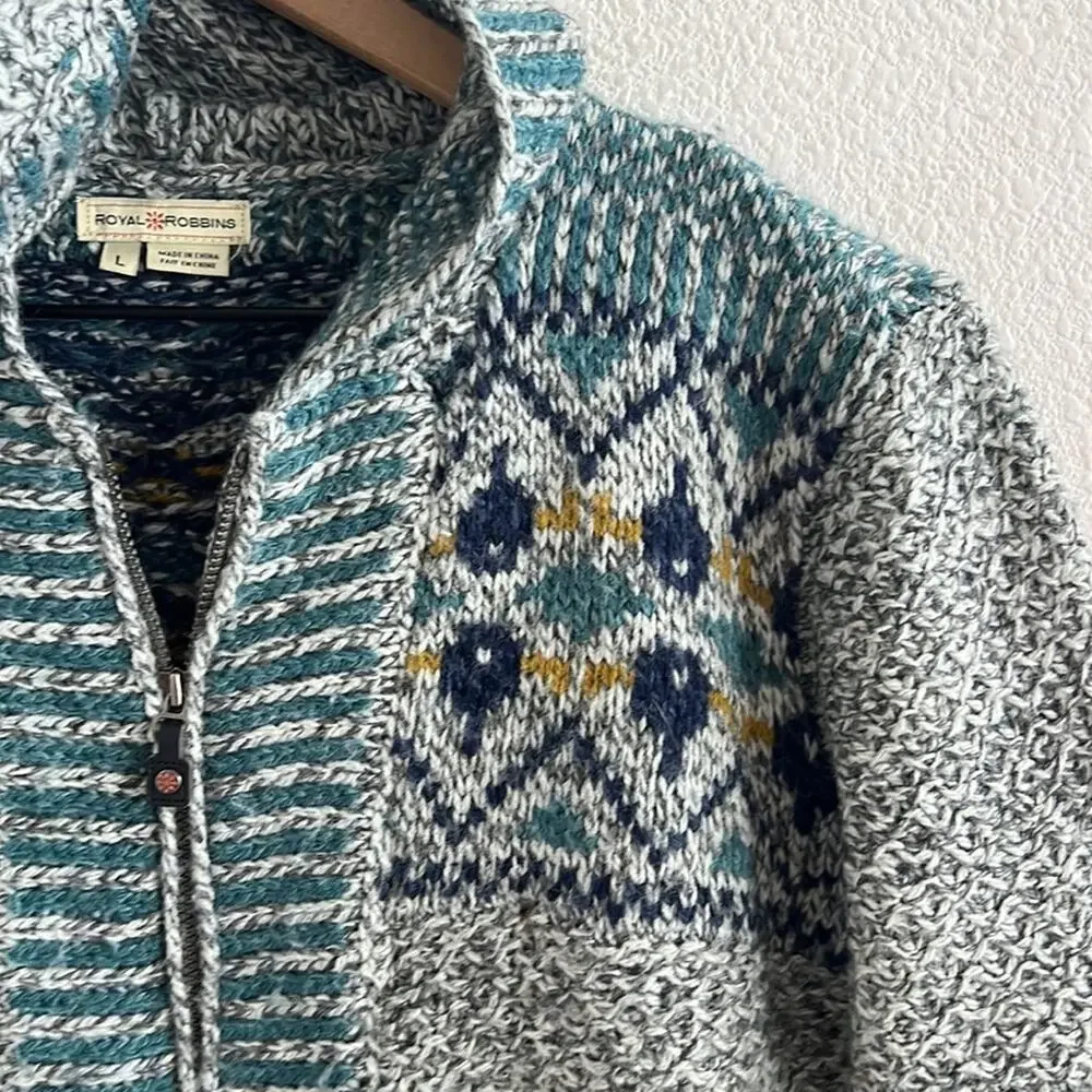 Royal Robbins Knit Zip Up Hoodie Sweater Wool Blend Women’s Large Blue Gray L - Picture 4 of 7